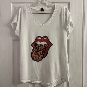 Anvil Tri-Blend Leopard Tongue Graphic T-Shirt L Rolling Stones
